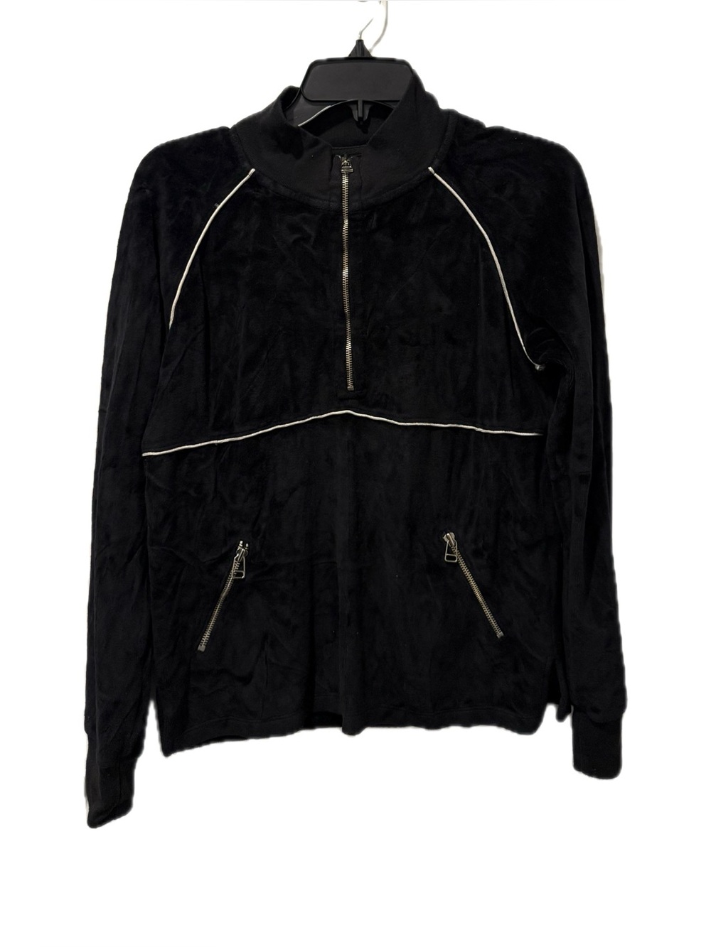 Sundry Velour Contrast Trim 1/2 Zip In Black